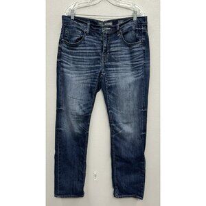 BKE Buckle Jeans Mens 34R Blue Nolan Straight Leg Denim Whisker (Fits 36”x32”)